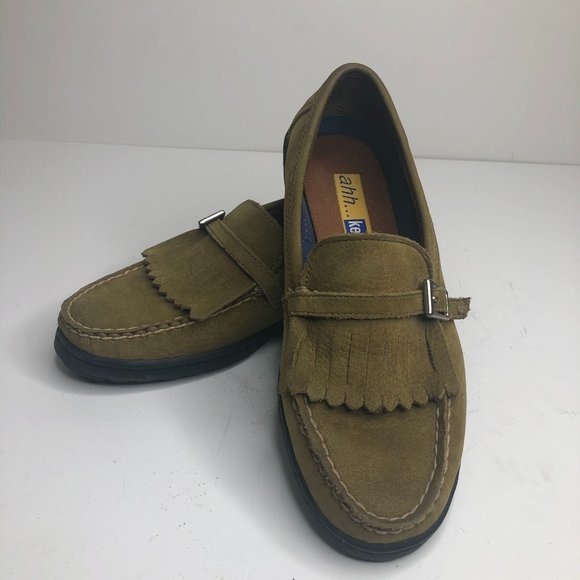 Ahh... Keds Olive Suede Kiltie Loafers - Picture 1 of 8